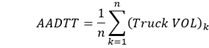 A-A-D-T-T equals 1 divided by n, multiplied by the sum from k equals 1 to n of Truck Volume sub k.