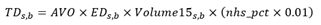 T-D sub s comma b equals A-V-O, multiplied by E-D sub s comma b, multiplied by Volume 15 sub s comma b, multiplied by the quantity n-h-s underscore p-c-t multiplied by 0.01.