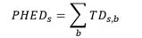 P-H-E-D sub s equals the sum over b of T-D sub s comma b.