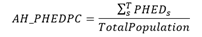 A-H underscore P-H-E-D-P-C equals the following fraction: the numerator is the sum from s to T of P-H-E-D sub s; the denominator is Total Population.