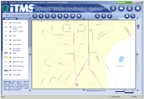 Specific Traffic Count Location. This website screenshot shows a zoomed in area.