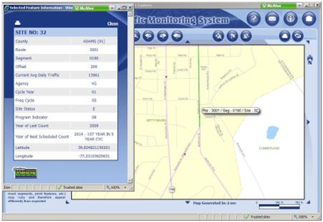 Site Specific Information. This website screenshot shows the site-specific table of attributes that is produced when a count location is selected.