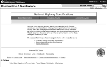 Screenshot of new National Highway Specifications Web site