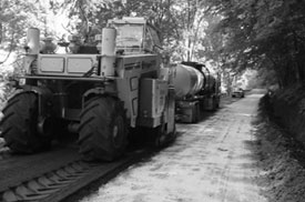 Foamed asphalt being applied
