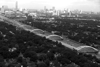 Aerial photo of 4 bridge spanning the US 59-Southwest freeway prior to the Houston Gateway project