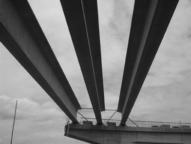 3 girders in place on pier bridge caps