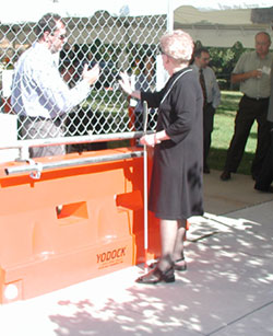 One of the devices tested was a longitudinal barricade with an added fence.