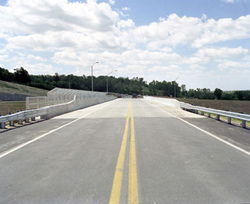The Skyline Bridge in Omaha, NE, features a full-width bridge deck made of Self-Consolidating Concrete
