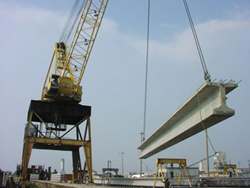 SCC beams used in Virginia's Pamunkey River bridge are shown here at the concrete plant.