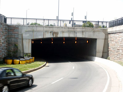 The east portal of the Virginia Avenue tunnel over the E Street Expressway.