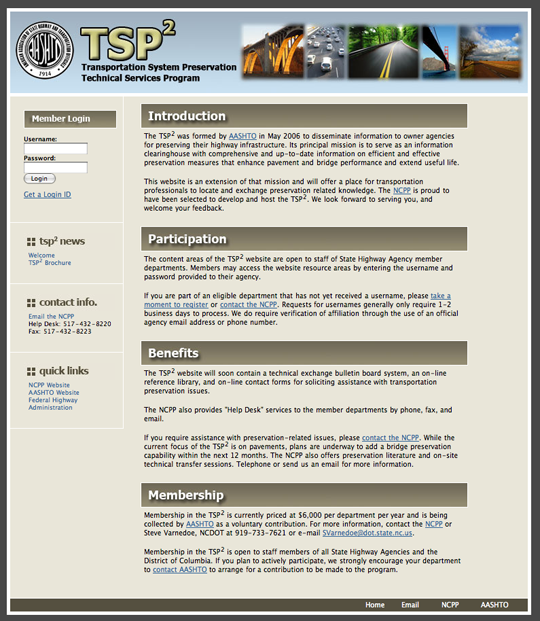 screen shot of TSP2 web site