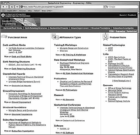 A snapshot of the new Federal Highway Administration (FHWA) Web site dedicated to geotechnical engineering brings together a range of resources in one convenient location.