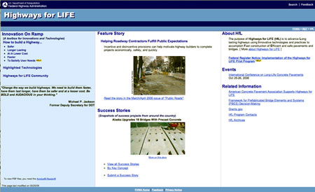 Screen shot of Highways for Life website