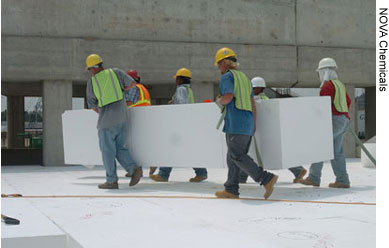 An EPS Geofoam block is placed at the Woodrow Wilson Bridge.