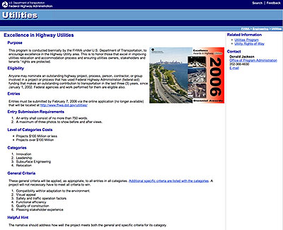 Screenshot of FHWA's Utilities Program website