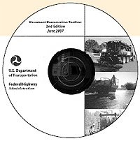 Image. Cover of the second edition of the Federal Highway Administration's (FHWA) Pavement Preservation Toolbox CD. Headlines on the cover read "Pavement Preservation Toolbox 2nd Edition June 2007" and "U.S. Department of Transportation Federal Highway Administration." The right side of the cover shows three small images that display different pavement operations.