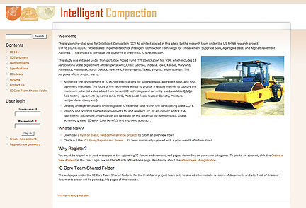 Figure 2. Screen Shot. A screen shot from the intelligent compaction pooled-fund study Web site - www.IntelligentCompaction.com.