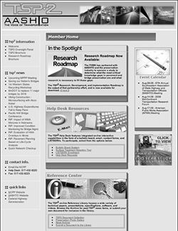 Figure 3. Photo. Transportation System Preservation Technical Services Program (TSP•2) home Web page