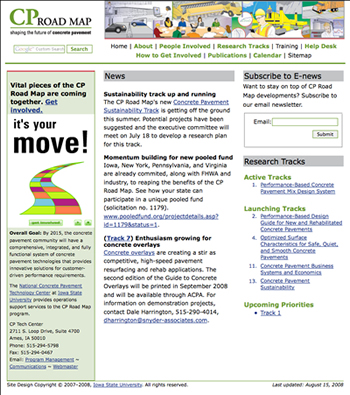 Figure 8. Screen Shot. A screen shot from the Concrete Pavement Road Map Web site (www.cproadmap.org).