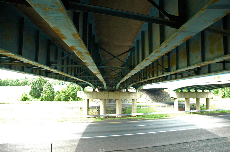 A view of the underside of a bridge overpass on U.S. Route 15 over I-66 in Haymarket, VA. The Long Term Bridge Performance program's first pilot project will be held on this bridge.