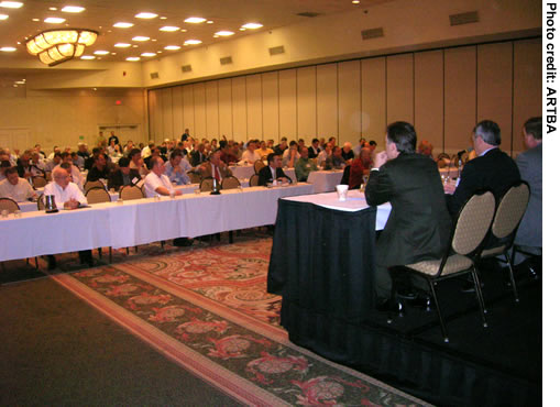 Figure 5. Photo. A view of attendees in a session at the First International Conference on Transportation Construction Management, held February 10-12, 2009, in Orlando, Florida.