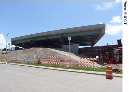 A bridge on I-80 in Salt Lake City, UT, that was built using accelerated construction techniques.