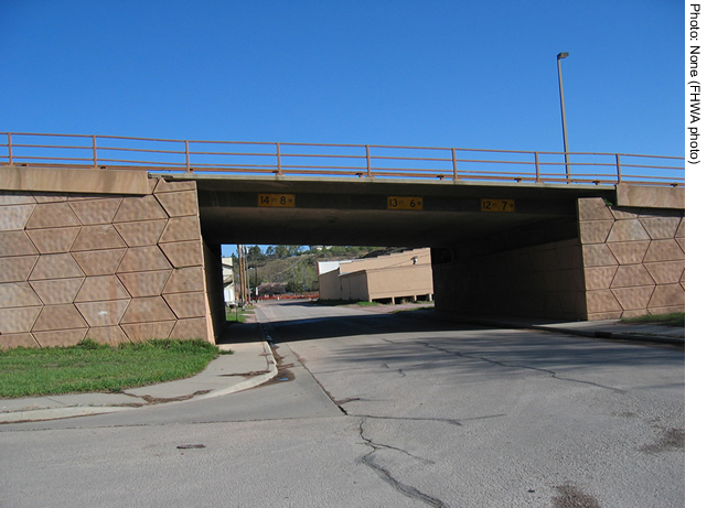 A view of bridge abutment walls in Warm Springs, SD