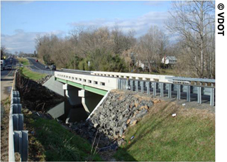 A view of a rehabilitated bridge on Route 15/29 in Prince William County, VA. The bridge was completed using accelerated bridge construction techniques.