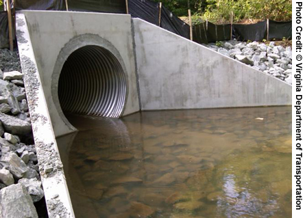 A view of a culvert on Route 627 over Armistead Creek in Halifax County, VA. The culvert was replaced by the Virginia Department of Transportation as part of a design-build initiative.