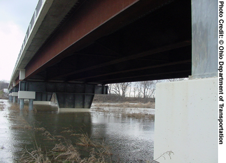 A close up of the underside of the U.S. Route 22 Bridge in Pickaway County, OH.
