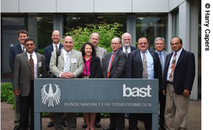 The 11 members of the Bridge Safety and Serviceability scan team in front of the entrance to BASt, Germany's Federal Highway Research Institute.