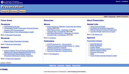 Figure 5. Screenshot. A screen shot from the home page of the Federal Highway Administration's Preservation Web site (www.fhwa.dot.gov/preservation).