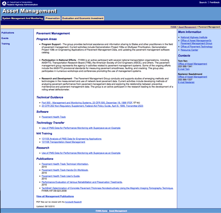 Figure 2. Screenshot. Screenshot from FHWA's Pavement Management Web page (www.fhwa.dot.gov/pavement/mana.cfm).