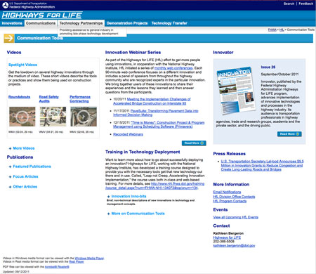 A screen shot from FHWA's Highways for LIFE Web site (www.fhwa.dot.gov/hfl/commtool.cfm).