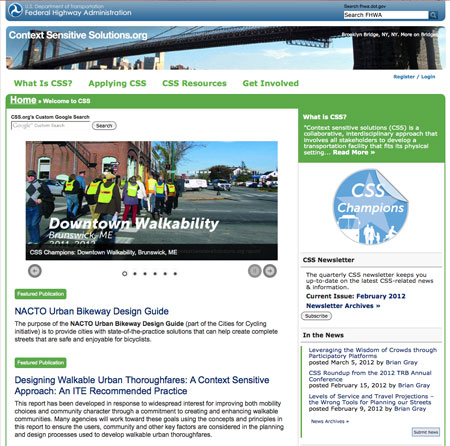 A screen shot from the home page of the FHWA Context Sensitive Solutions Web site (http://contextsensitivesolutions.org).
