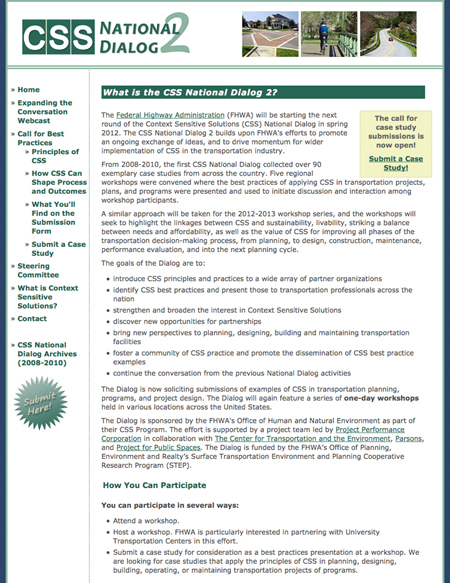 A screen shot from the home page of the CSS National Dialog 2 (www.cssnationaldialog.org).