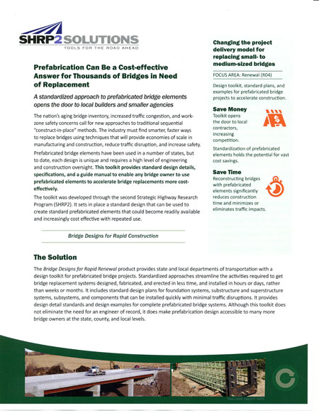 A SHRP 2 Solutions flyer on the Accelerated Bridge Construction Design Toolkit (Product R04).
