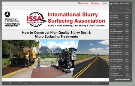 Screen shot from the introductory screen of the online course "How to Construct High Quality Slurry Seal and Micro Surfacing Treatments (Part 1)."