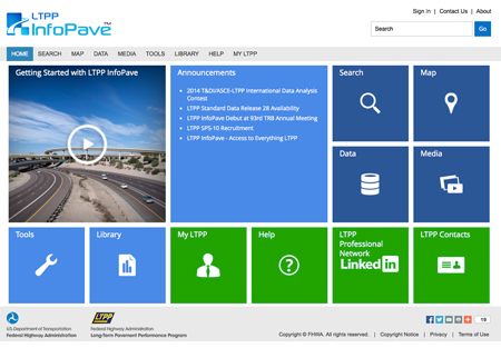 The home page for LTPP InfoPave (www.infopave.com).