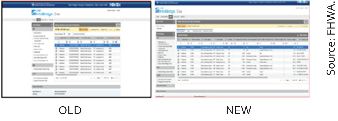 The screen capture shows the new full-width graphical user interface in comparison to the old graphical user interface. Source: FHWA