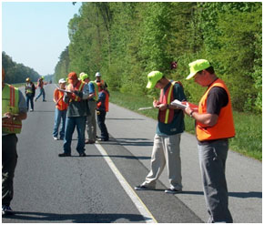 Distress Raters Evaluating Pavement Surface.