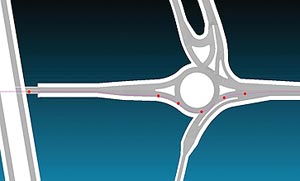 Actual road data (red points) used in response comparisons for a roundabout scenario.