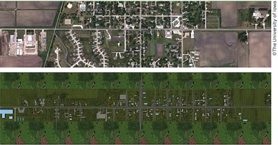 Two screenshots show the same bird’s eye view of a stretch of roadway. The example on the top is real and the matching one below is the simulated version.