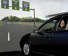 FHWA’s Highway Driving Simulator, located at the Turner-Fairbank Highway Research Center, used in a project’s comparison of results from four simulator platforms