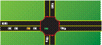 Illustration of an AIM simulation, which shows virtual and real vehicles at an intersection.