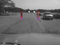 Image showing the visual output of the pedestrian-detection system as it recognizes crossing pedestrians.