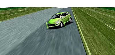 A simulation model for investigating vehicle behavior on a sloped terrain surface.