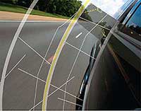 Graphics collage showing an abstract look at roadway, vehicle, clouds, and data lines representing solutions to managing vehicle positioning in a variety of highway environments.