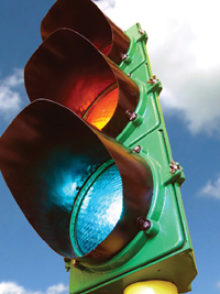 Photo. Closeup of traffic signal.