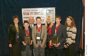 Martha Soneira (far left) and Debbie Curtis (far right) at Future Cities award presentation. 